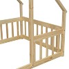 CAVINAS Twin Size Floor Bed House Shaped Modern Pine Bed Frame with Guardrails and Opening for Bedroom - 3 of 4