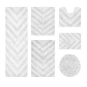 Hugo 6-Piece Bath Rug Set 100% Premium Cotton Tufted Chevron Pattern Bathmats for Bathroom, Super Soft Absorbent Machine Washable - 1 of 4