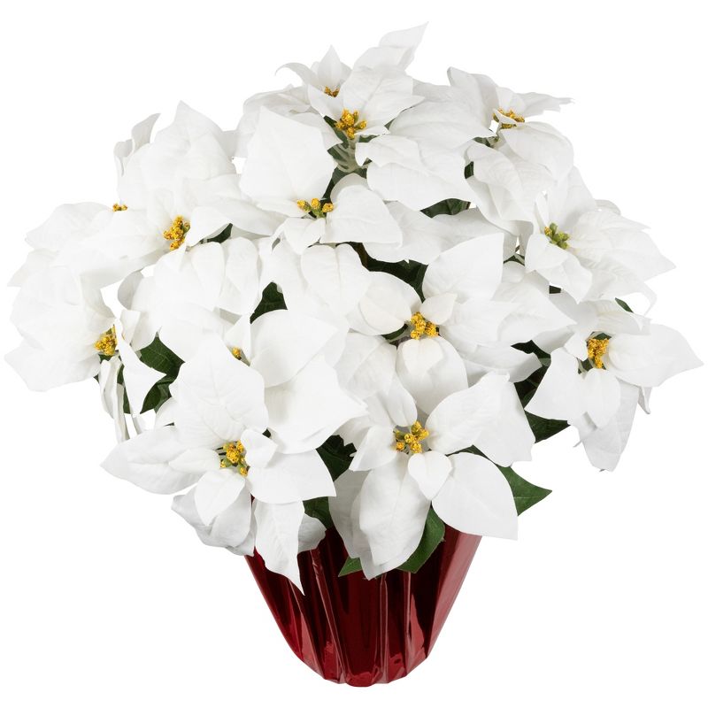 Northlight 26" White Artificial Christmas Poinsettia in Red Wrapped Base, 4 of 7