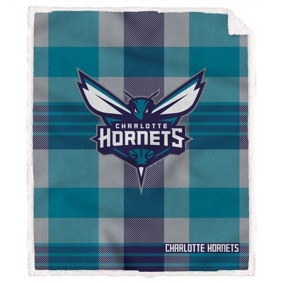 NBA Charlotte Hornets Plaid Steel Royal Plush Faux Shearling Blanket