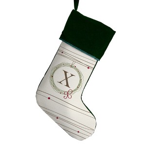Personalization Mall Holiday Wreath Initial Christmas Stocking, Green - 1 of 2