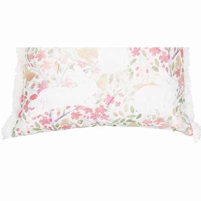 Embroidered Easter Bunnies Floral Square Throw Pillow