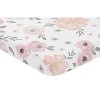 Sweet Jojo Designs Girl Baby Fitted Mini Crib Sheet Watercolor Floral Pink Grey and White - 2 of 4