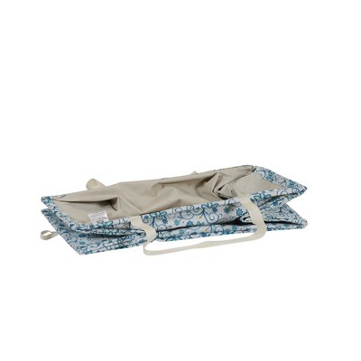 Blue Floral Canvas Utility Tote with Vinyl Lining