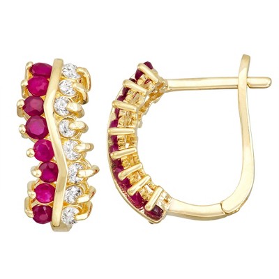 Designs By Gioelli 10K Yellow Gold Genuine Diamond And Ruby Hoop Earrings