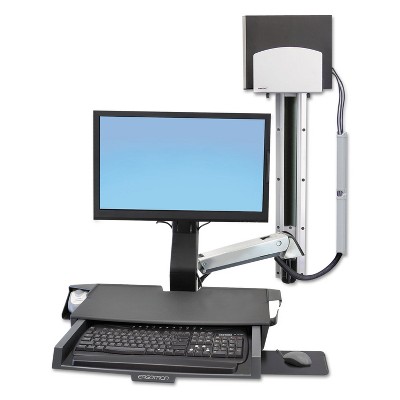Ergotron StyleView Sit-Stand Combo w/Medium Silver CPU Holder/Worksurface Aluminum/Black 45270026