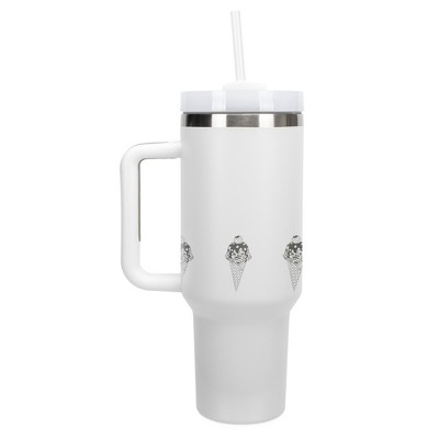 Elanze Designs Ice Cream Cone Treats Dessert 40 oz. Stainless Steel, Large Water Bottle Coffee Mug, Spill & Leak Resistant, Thermal Travel Tumbler