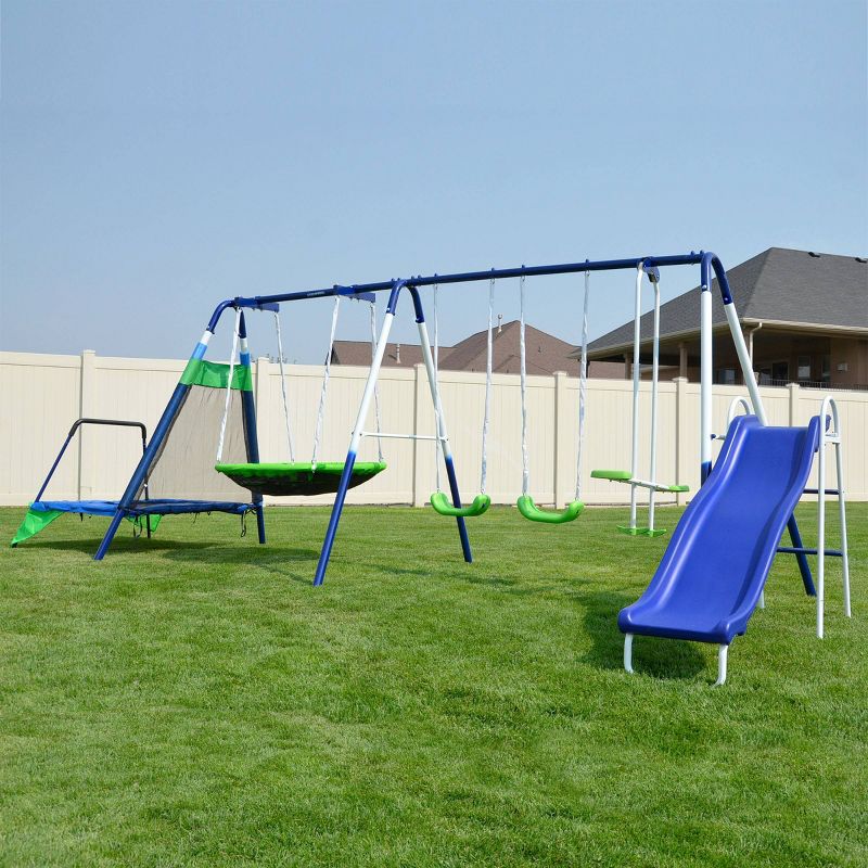 Sportspower Mountain View Metal Swing Slide and Trampoline Set, 3 of 13