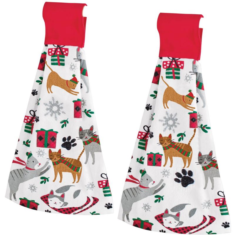Collections Etc 2-Piece Holiday Cats Hanging Cotton Kitchen Towels, 1 of 3