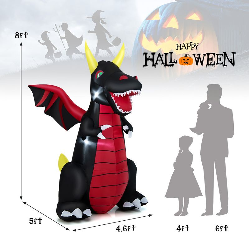 Costway 8 FT Halloween Inflatable Fire Dragon Giant Blow up Decoration with LED Lights, 3 of 11