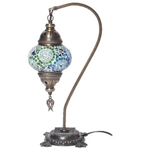 Kafthan 18 in. Handmade Swan Neck Turquoise Mosaic Glass Table Lamp with Brass Color Metal Base - 1 of 2