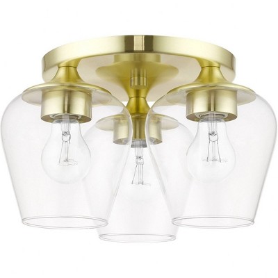 Willow Satin Brass 3-Light Flush Mount with Clear Glass