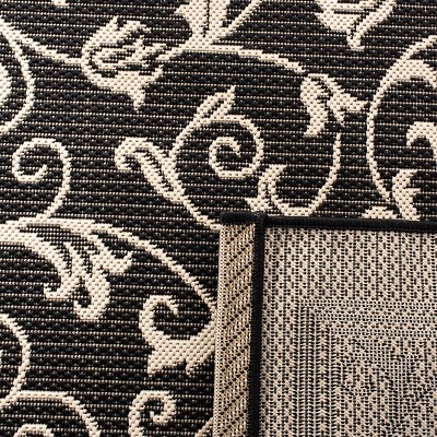 Black and Sand Synthetic Square Indoor/Outdoor Area Rug