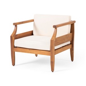 Dexmalle Acacia Wood Open Slat Seating Club Chair With Cushion - 1 of 4