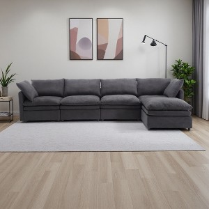 130" Polyester L-Shaped Sectional Sofa with Chaise & 6 Back Cushions - 1 of 4