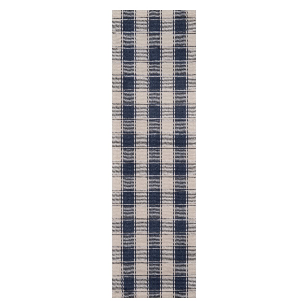  Plaid Woven Runner Navy