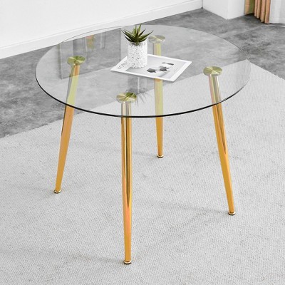 NicBex Modern Circurlar Glass Coffee Table with Metal Legs,Minimalist High Dining Table, Round Center Table for Living Room
