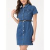 Allegra K Women's Collar Roll Up Short Sleeve Belted Button-Up Denim Shirt Dresses - 2 of 4