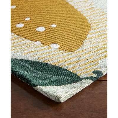 Livie Seafoam Green Lemon Print Washable Kitchen Runner Rug