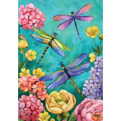 Vibrant Dragonfly and Floral Spring Garden Flag 12.5" x 18"