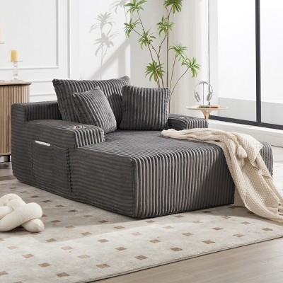 Oversized Corduroy Chaise Lounge Chair, Deep Seat Sleeper with USB & Cup Holders, 48" Wide No Assembly Sofa-3irtyhousy