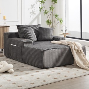 Oversized Corduroy Chaise Lounge Chair, Deep Seat Sleeper with USB & Cup Holders, 48" Wide No Assembly Sofa-3irtyhousy - 1 of 4