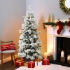 LuxenHome 4.5Ft Pre-Lit Snow Flocked Full Pine Potted Artificial Christmas Tree Green - 2 of 4