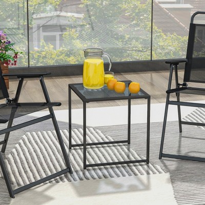 Black Tempered Glass and Metal Square Side Table
