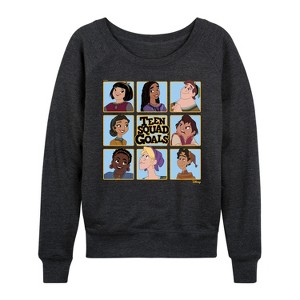 Women's - Disney - Teen Squad Goals Lightweight French Terry Wide Neck Long Sleeve Shirt - 1 of 4