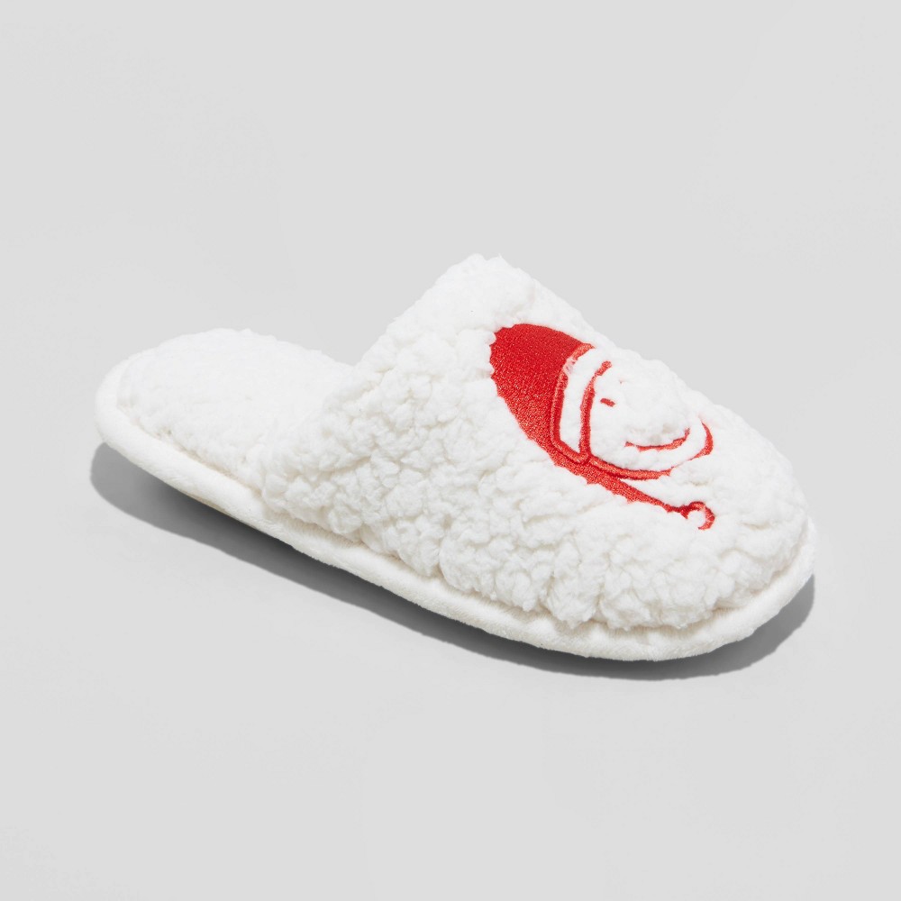 Kid's Holiday Santa Happy Face Scuff Slippers - Wondershop - Cream - Size 4-5