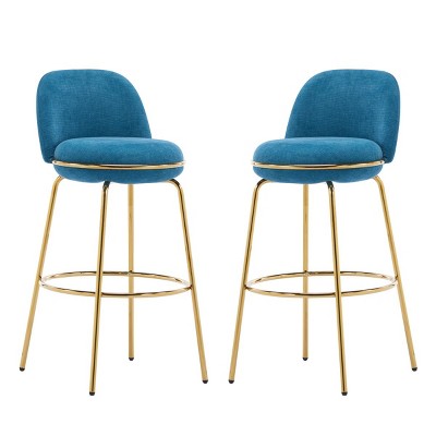Modern Metal Counter Height Barstools,Upholstered Bar Stools with Footrest and Metal Base,Low Backrest Bar Counter Barstools-Coolbibila