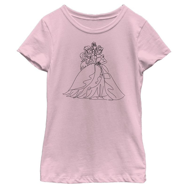 Girl's Disney Princesses Line Art T-Shirt, 1 of 5
