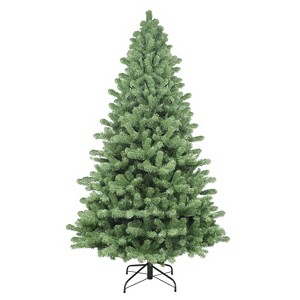 7.5ft Puleo Unlit Full Vermont Spruce Artificial Christmas Tree: Hinged Branches, Indoor Use, Metal Base - 1 of 3