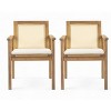 2pc Outdoor Dining Chairs, Acacia Wood and Wicker Frame with Cushions, Weather-Resistant Patio Seating with Tie-Downs - Coolbibila - 3 of 4
