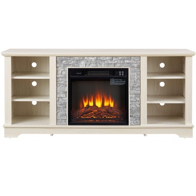 NicBex 58.31 Inch Fireplace TV Stand with 18" Fireplace Insert for TVs Up to 65",Modern Entertainment Console with Open Storage Shelves,White