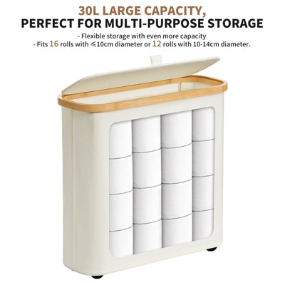 LunaLulinlk 30L Toilet Paper Storage Basket, Toilet Paper Storage Box Made of Bamboo, Foldable Bathroom Organiser for 12-16 Toilet Rolls