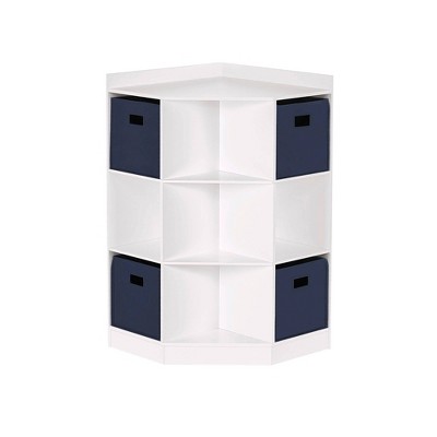 RiverRidge Kids' Corner Playroom Cabinet with 6 Toy Storage Cubbies and 3 Angled Shelves with 4 Fabric Bins