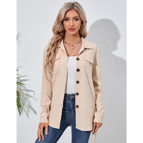 Women's Casual Shacket Jacket Long Sleeve Lapel Button Down Shirts ...