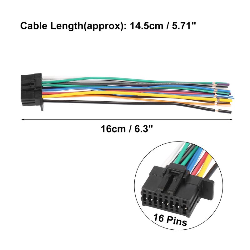 Unique Bargains Car Stereo CD Player Wiring Harness Wire Radio Adapter Install Plug 16 Pin for Kenwood Black 1Pcs, 2 of 6