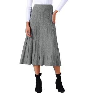 INSPIRE CHIC Women's Casual Vintage High Waist A Line Pleated Knit Midi Skirts - 1 of 4