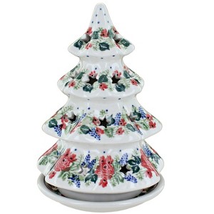 Blue Rose Polish Pottery 513 Ceramika Artystyczna Medium Christmas Tree Luminary - 1 of 2