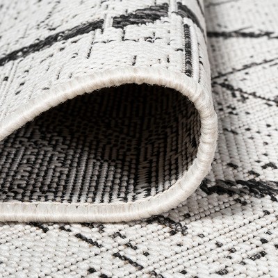 Ivory/Black Synthetic Diamond Trellis Handmade Area Rug