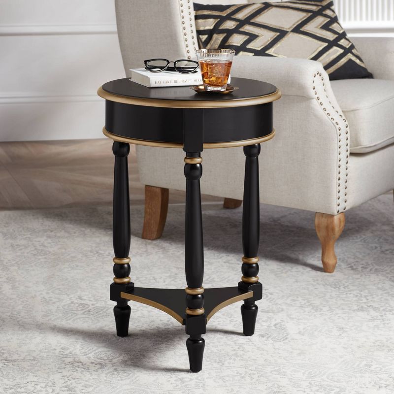 55 Downing Street Cason Vintage Wood Round Accent Side End Table 18 1/4" Wide with Shelf Black Gold Trim for Living Room Bedroom Bedside Entryway Home, 2 of 10
