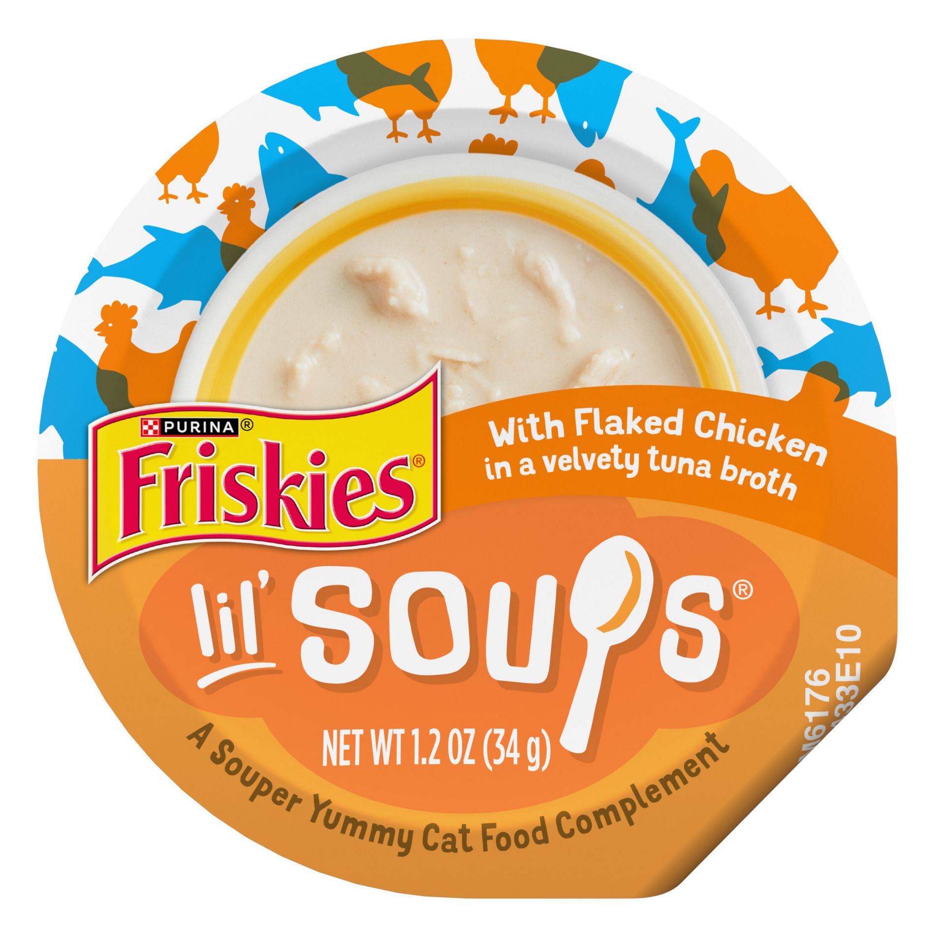 Friskies Natural, Grain Free Wet Cat Food Lickable Cat Treats, Lil' Soups Flaked Chicken - 1.2oz