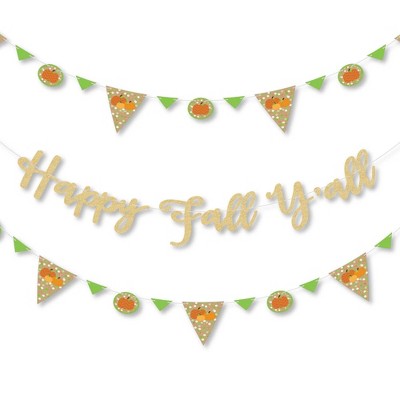 Big Dot of Happiness Pumpkin Patch - Fall Party Letter Banner Decor - 36 Banner Cutouts and No-Mess Real Gold Glitter Happy Fall Y'all Banner Letters