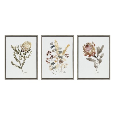 Wild Floral Trio Framed Canvas Art Set
