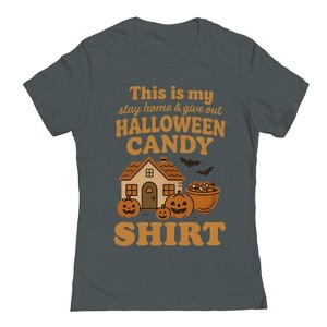 Rerun Island Women Give Out Candy Shirt Halloween House Short Sleeve Graphic Cotton T-Shirt - 1 of 4