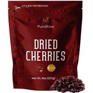 PuroRaw Dried Cherries, 8 oz – Unsweetened, No Added Sugar, Whole Dried Fruit, All Natural, Non-GMO, Gluten-Free, Vegan, Resealable Bag - 1 of 4