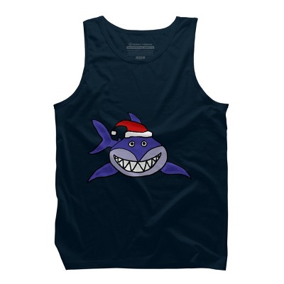 Men's Design By Humans Funny Christmas Shark in Santa Hat By SmileToday Tank Top