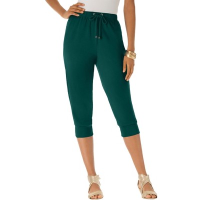 Roaman's Women's Plus Size Drawstring Soft Knit Capri Pant - S, Green :  Target